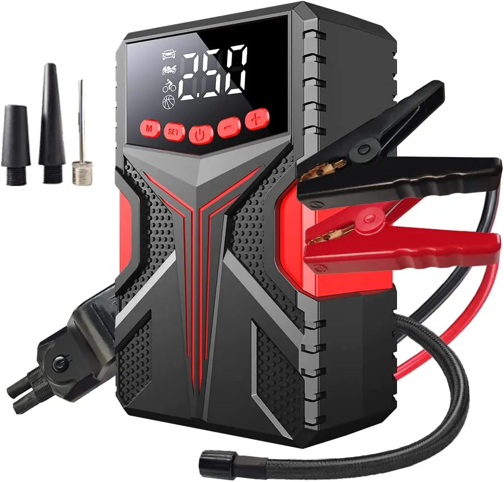 2023 Popular 4 In 1 Functions Portable Car High Power Jump Starter Battery Pack With Air Compressor