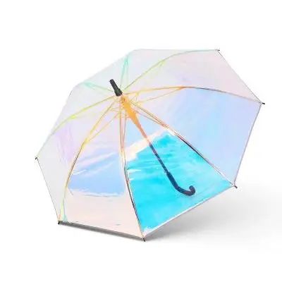 P263 Plastic PVC Holographic Umbrella Fashion Rain Sunshade Long Handle Transparent Umbrellas