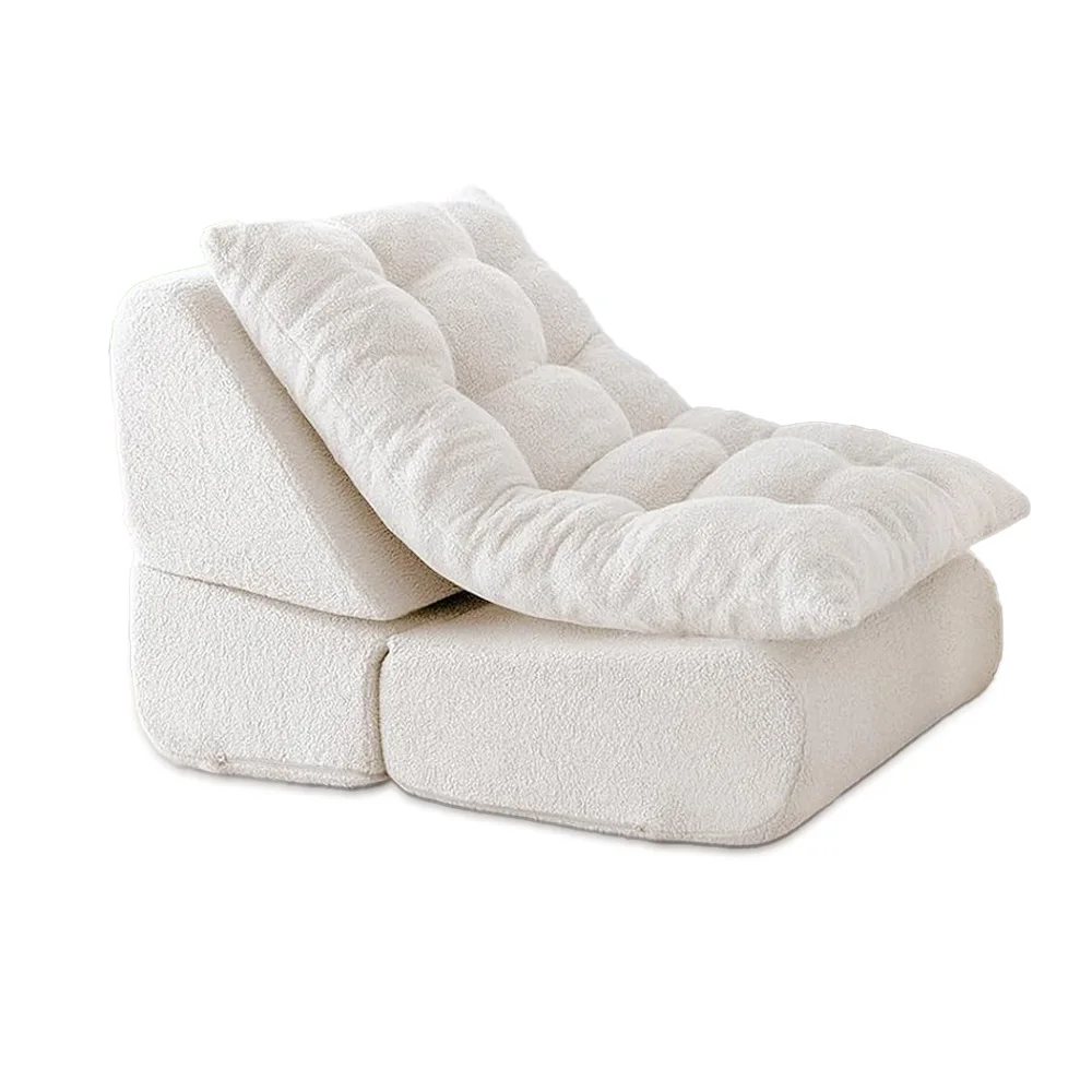 Portable Folding Sofa Bed Convertible Chair with Back Support Boucle Floor Couch for Living Room Fold out Couch Bench