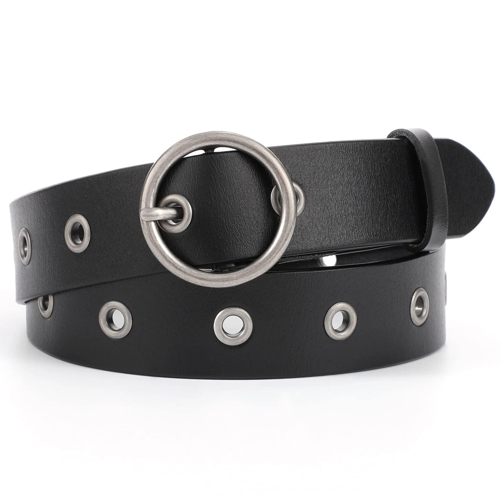 Women Casual Dress Belt Fashion Leather Belt with O Ring Buckle for Jeans Pants