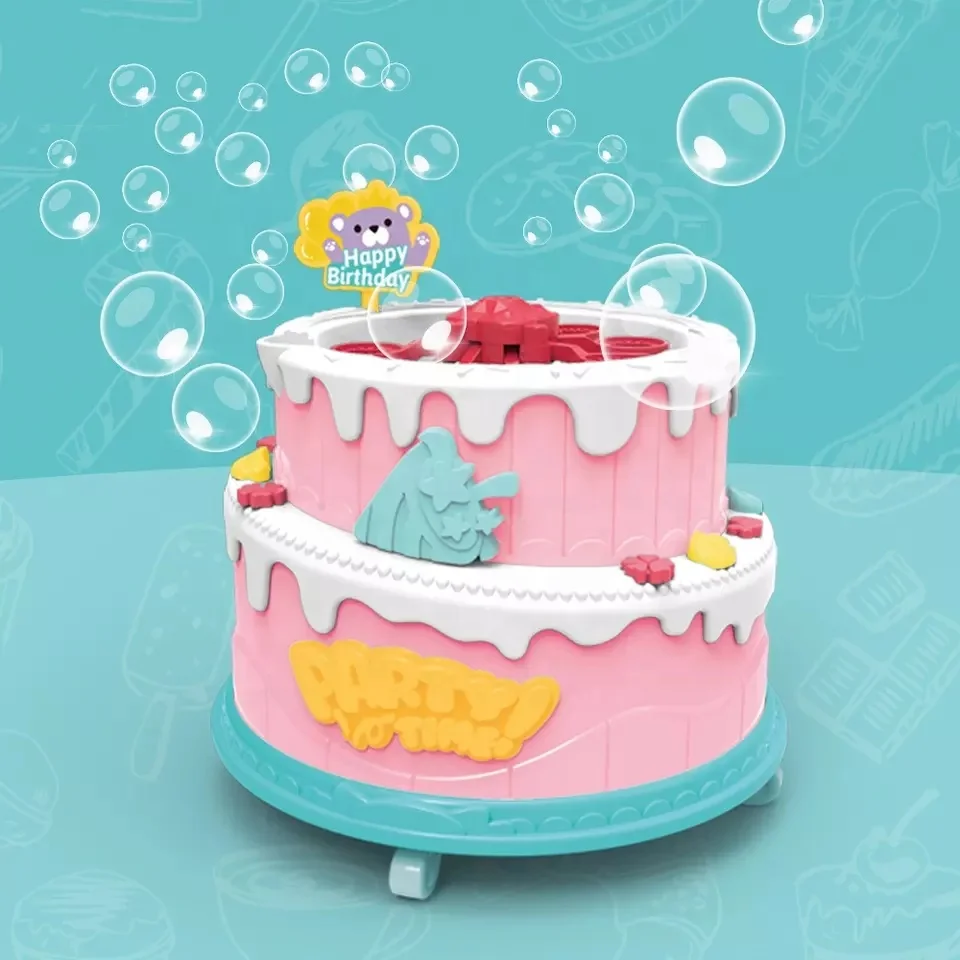 Automatic Bubble Cake with Lights and Musical Play House Toys Celebration Cake Birthday Toy For Kids Pretend Play Toy