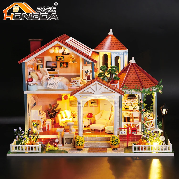 Hongda CPC Certificate Wholesale Diy Girls Morden Wooden Dollhouse Doll Hous DIY Miniature