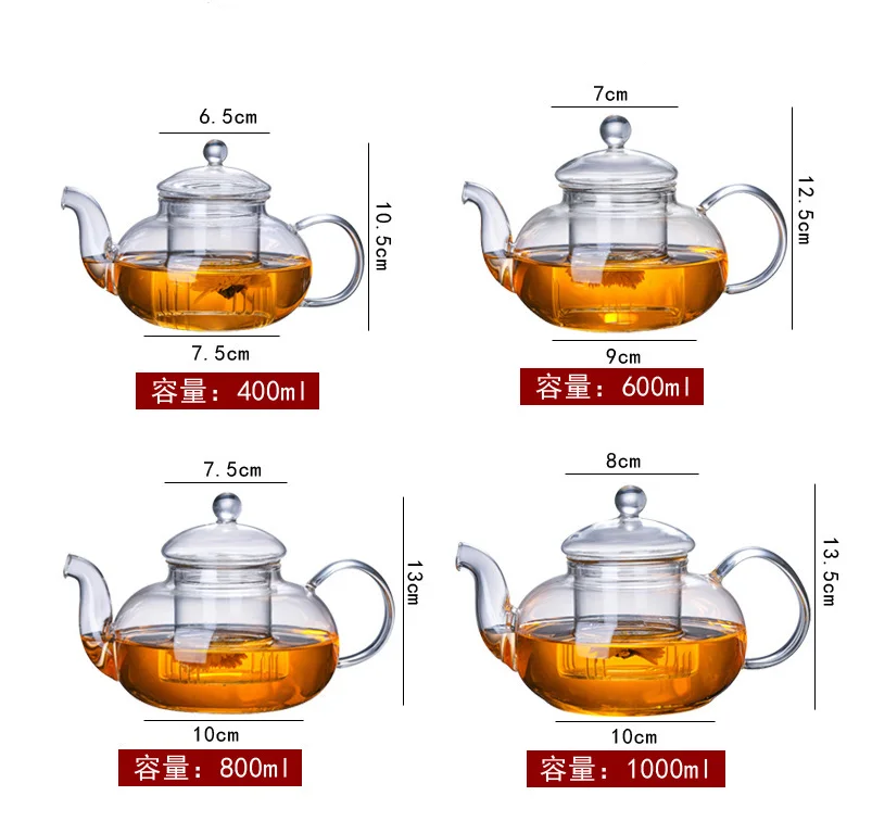 Wholesale Household Glass Straight Hand-Made High Temperature Resistant 600ml Capacity glass Teapot for the gas stove