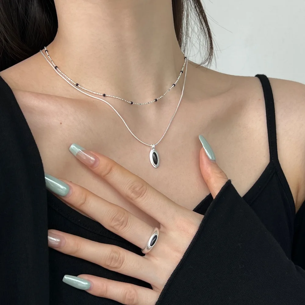 Dylam Simple Design Fashion Fine Women S925 Silver Rhodium Plated Open Adjustable Jewelry Black Onyx White Shell Stone Rings