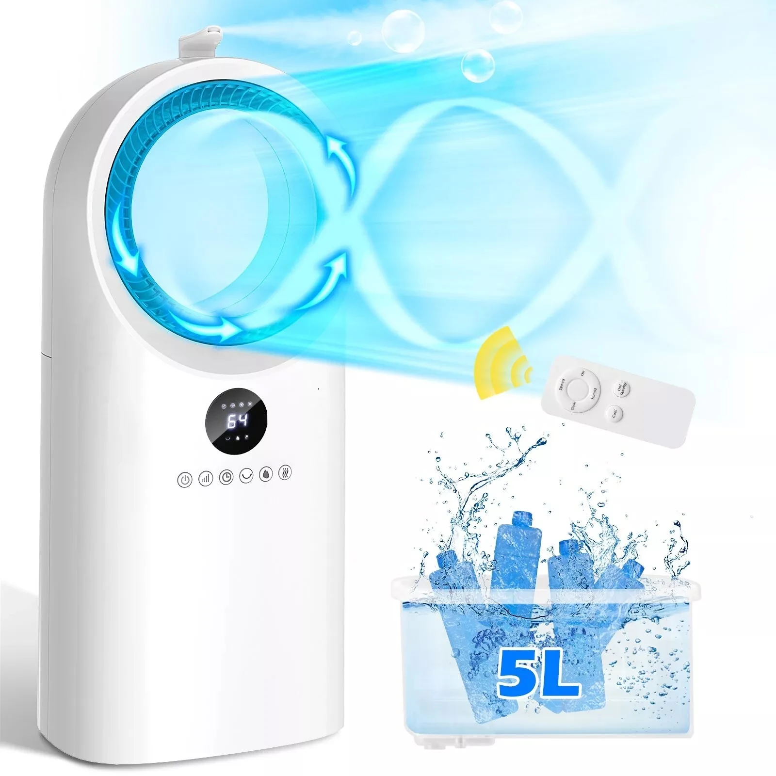 Intelligent Cooler And Humidifier Fan With 5L Water Tank Household Hepa Filter Bladeless Fan With Air Purifier