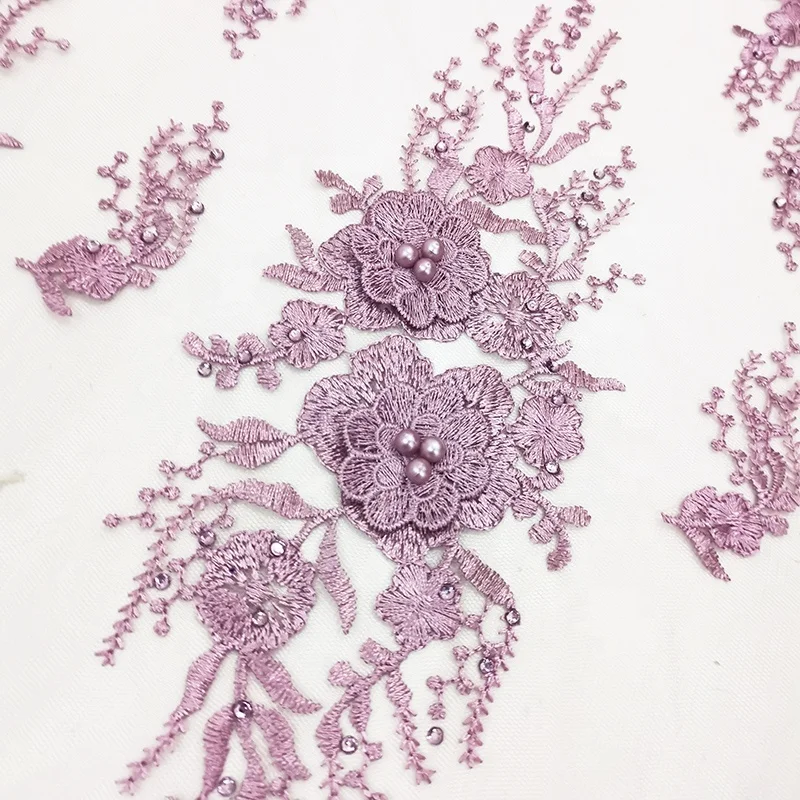 factory price China lace soft bridal 3d embroidered lace fabric with stones