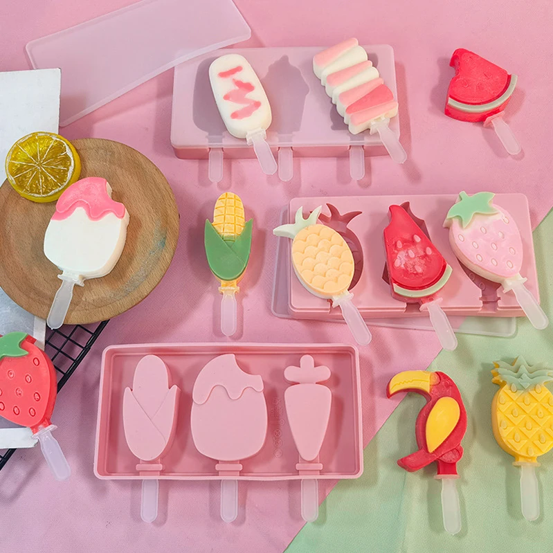 4 Cavities Silicone Freezer Ice Cream Mold Candy Bar Making Tool Juice Popsicle Molds Children Pop Lolly Tray Ice Cube Maker/