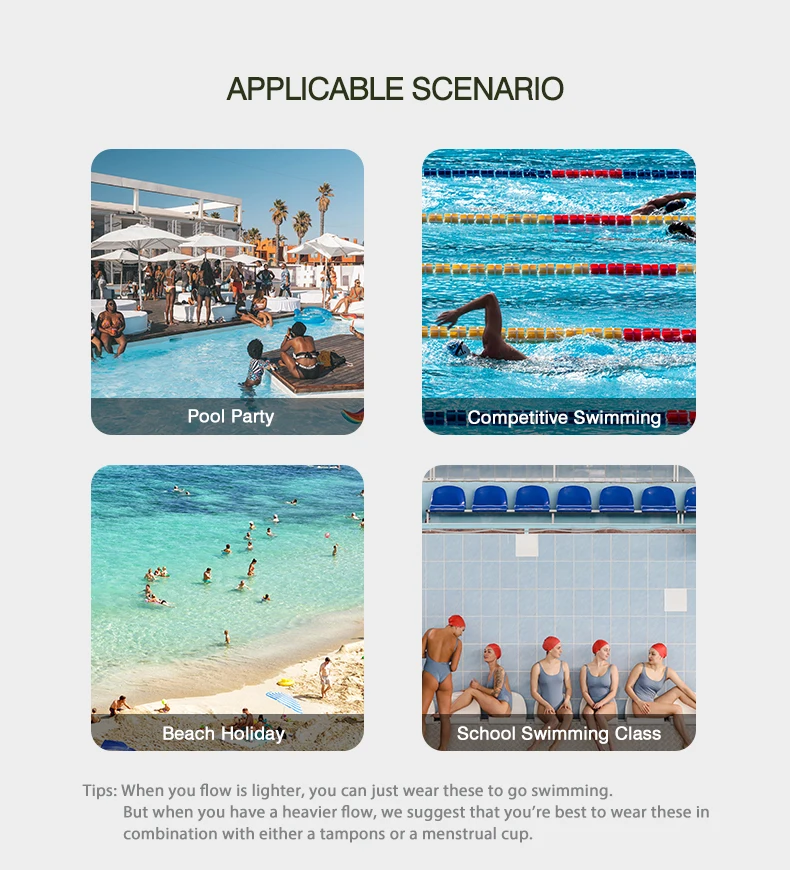 Wholesale 4-layer absorbent maternity swimwear menstrual beachwear women period swimwear