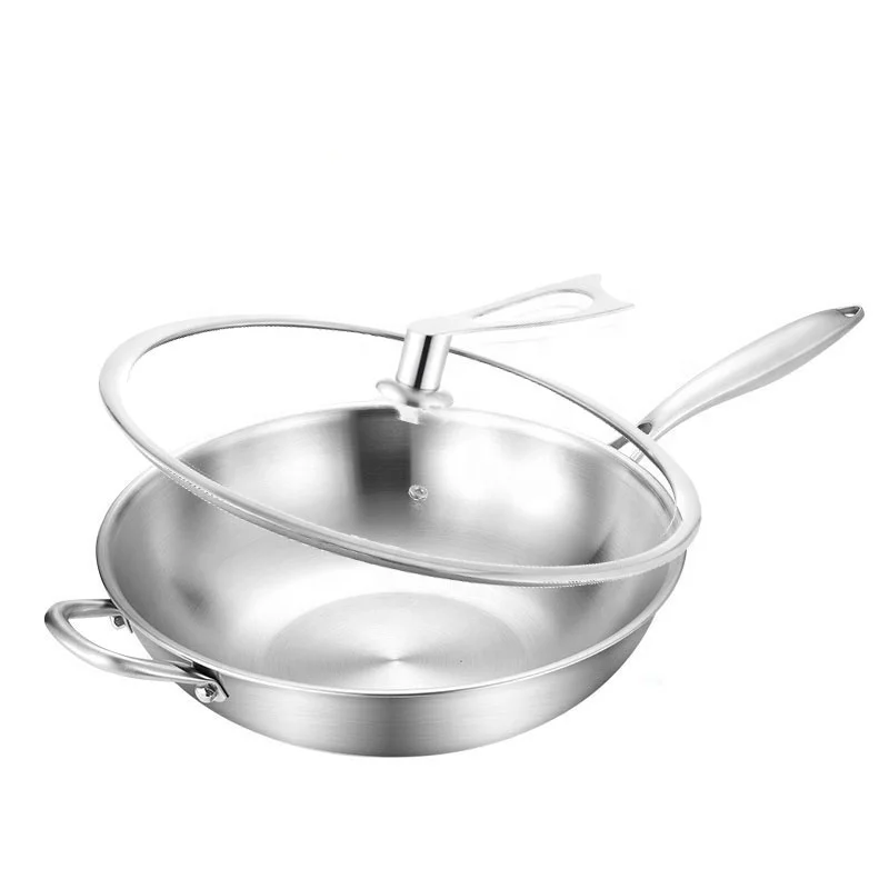 Wholesale Food Grade 316 Stainless Steel Wok Pan No Coating for Kitchen Multifunction with