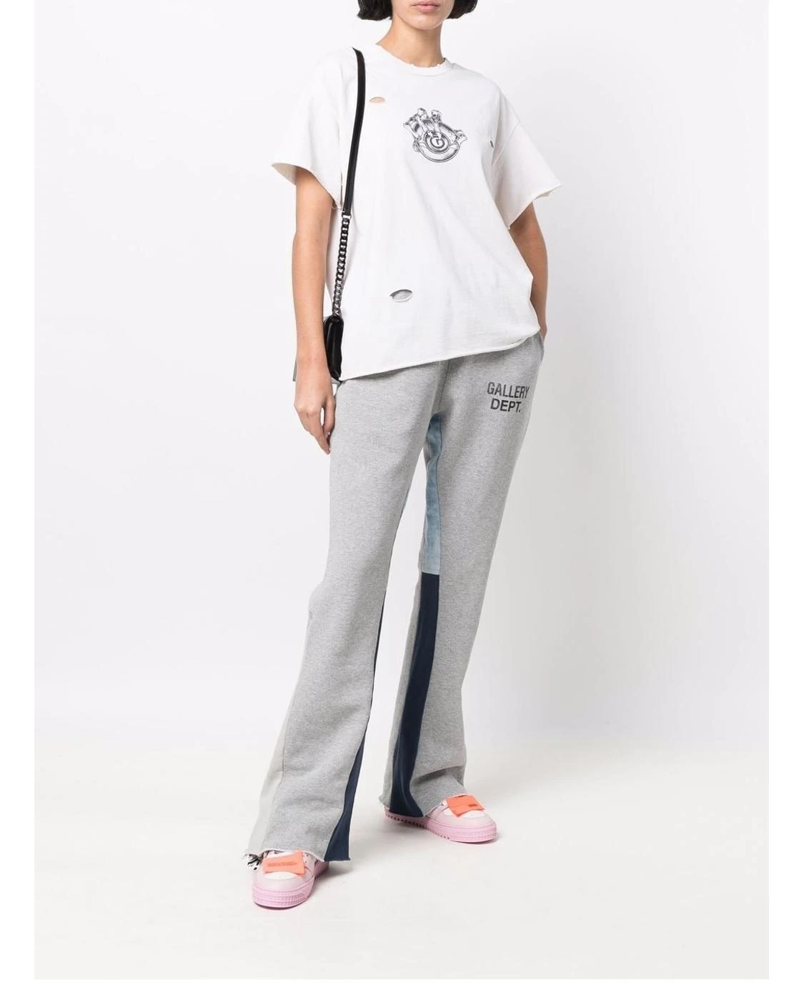 Тяжелые граффити контрастных цветов строчки уличный стиль ручная роспись high street Брюки галерея dept мужские расклешенные штаны для бега