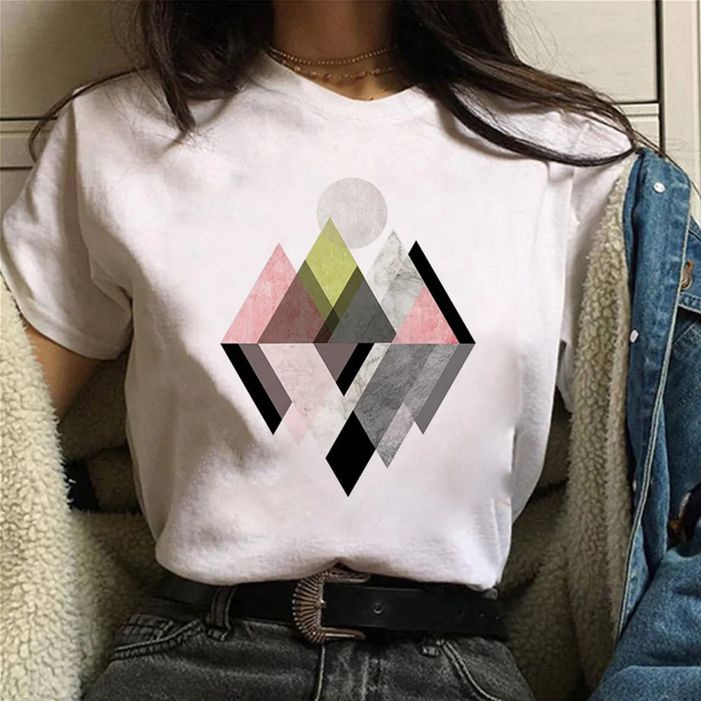 2022 Fashion Summer Women Graphic T Shirts Short Sleeve Love Geometric Graphic T Shirts Women Top