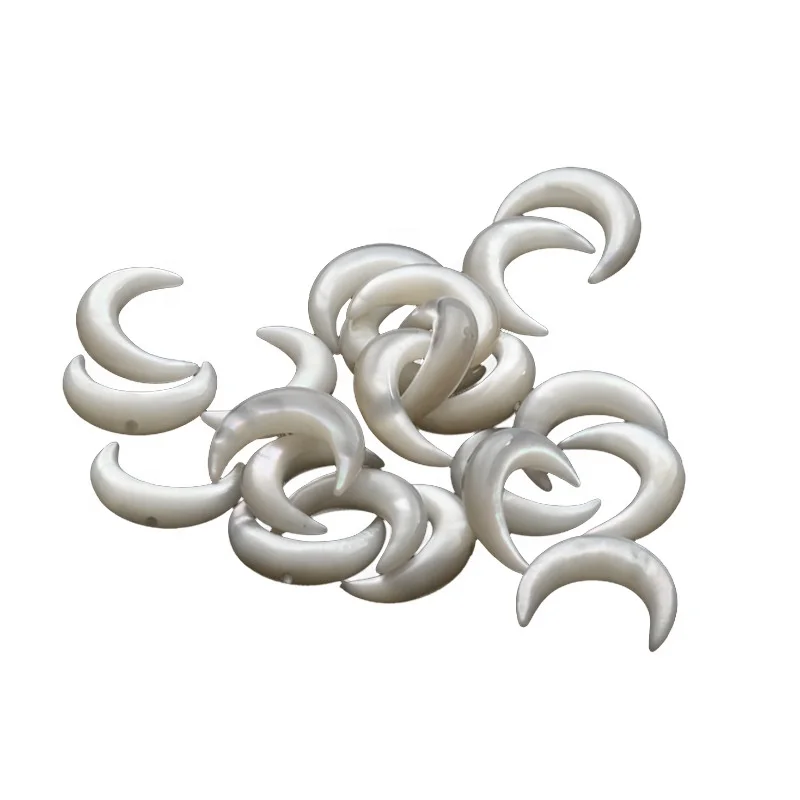 Factory Direct Sales 11.5*15*3.7mm White Shell Natural MOP White CrescentMoon Shape Mother of Pearl Shell with Hole