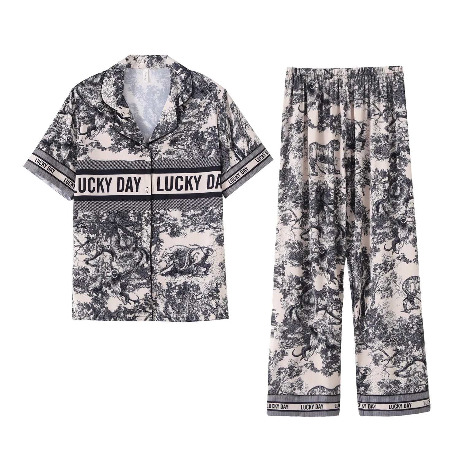 Miss Adola одежда для сна 100% из чистого шелка оптовая продажа Летняя шелковая отдыха с принтом атласная пижама мужчин и женщин комплект пары