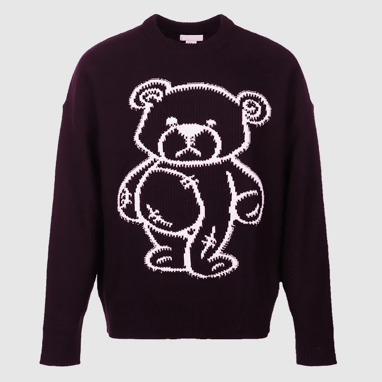 OEM Customized Making Knitted Jacquard Bear Sweater Pullover Long Sleeve Animal bear Style Crew Neck Winter Sweater for Men