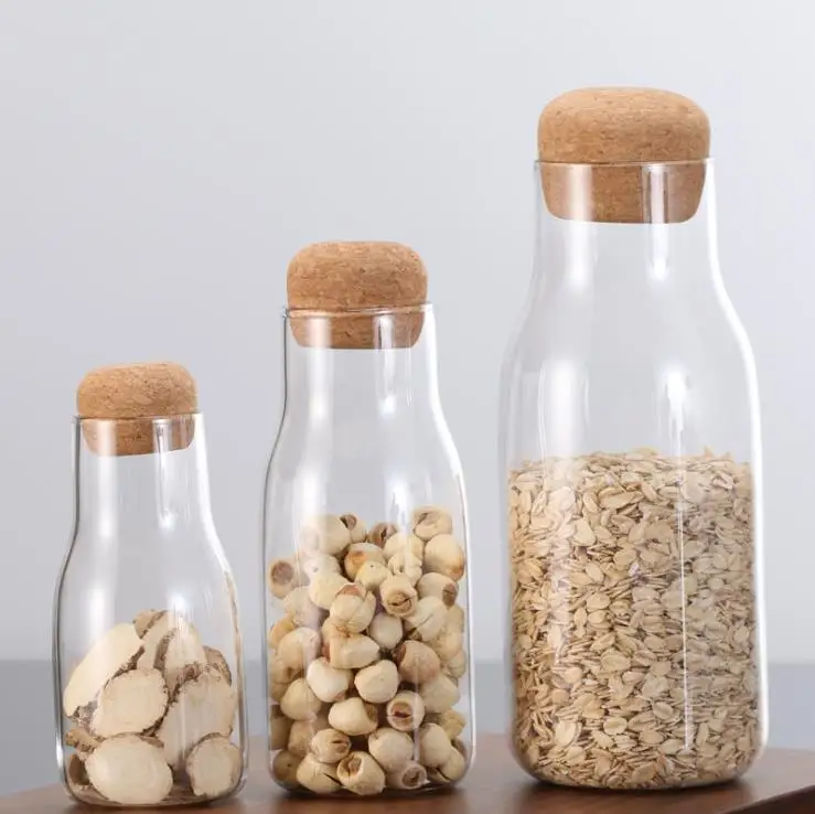 Glass Bottle Storage Jar with Cork Lid