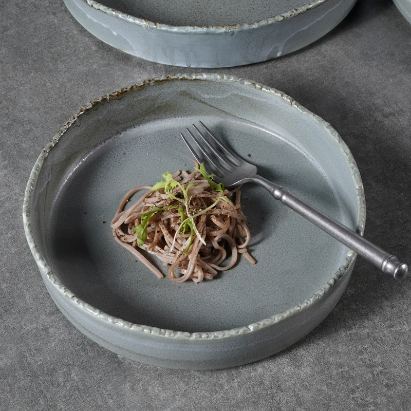 YAYU New Star Class Restaurant Porcelain Tableware Curry Rice Deep Tazon Dishes Irregular Edge Grey Matte Ceramic Dinner Plates