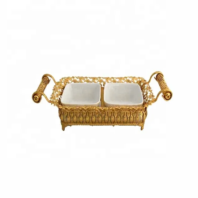 
Kitchen portable metal frame square ceramic coffee sugar spice bowl with handle 