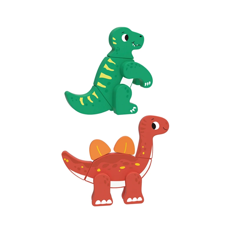 Wooden Magnet Dinosaur Puzzle Animal Shape Cognitive Colorful Building Block Montessori Toys for Kids