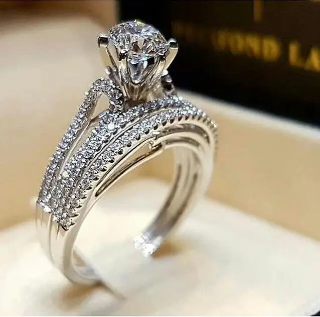 Wholesale 925 Silver Plated Copper Zircon Luxury Eternity diamond Rings for Women Gift Lots Bulk Jewelry Wedding Ring