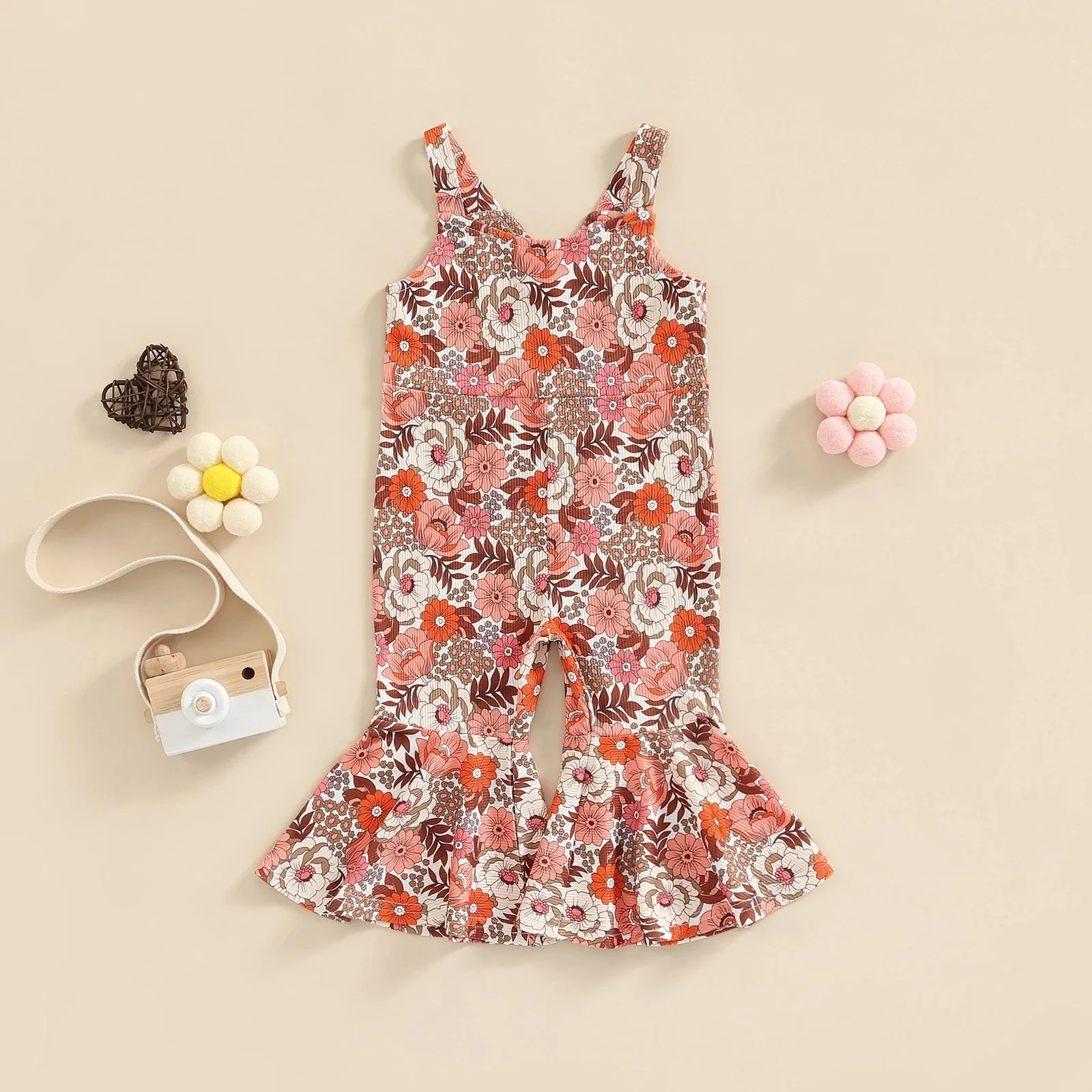 Toddler Girl 1-5Y Kids Baby Girls Jumpsuit Flare Pants Sleeveless Sling Flowers Printed Playsuit Rompers Clothing INS