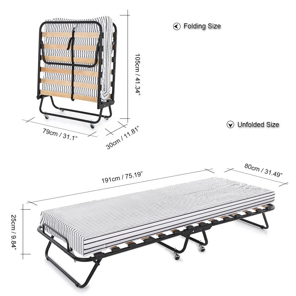 New Design Hotel Bedroom used luxurious rollaway foldable bed Indoor Outdoor Single folding trundle bed