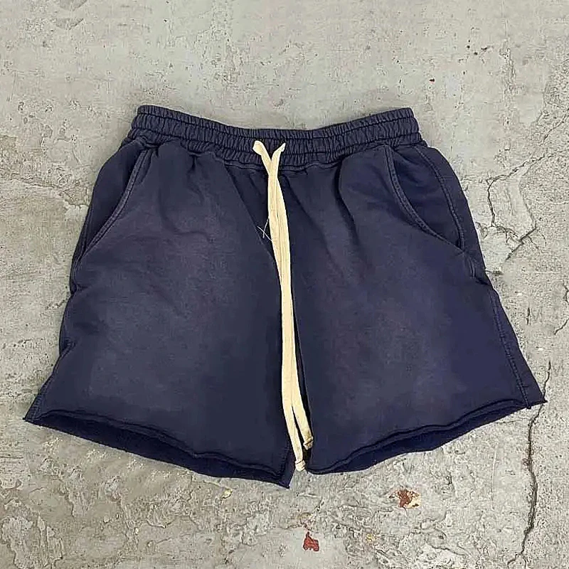 QIANSHI Summer Active Wear Blank Quick Dry Jogging Shorts Unisex french terry Cotton Vintage Distressed Acid Washed Shorts