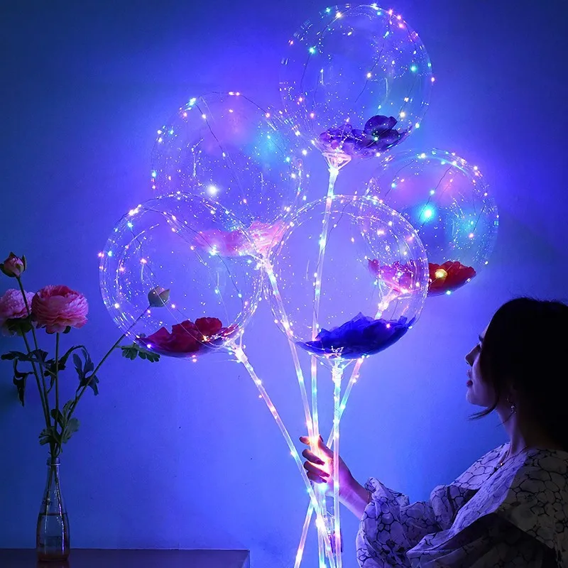 LED Bobo Balloons Light Up Balloons Clear Helium Bubble Glow Balloons with String Lights for Birthday Wedding Decoration