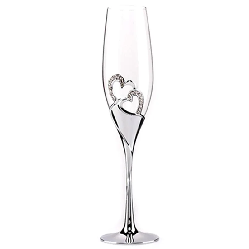 Wholesale Creative Heart Set Diamonds Champagne Flutes Wedding Glasses Toasting Cups Gift Sets Engagement Wedding House W