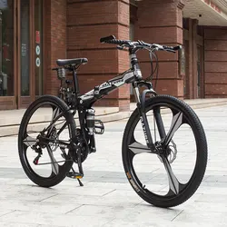 Folding 21 speed 26 inch mountain bike off road full suspension folding bike 3 cutter wheel adult bike