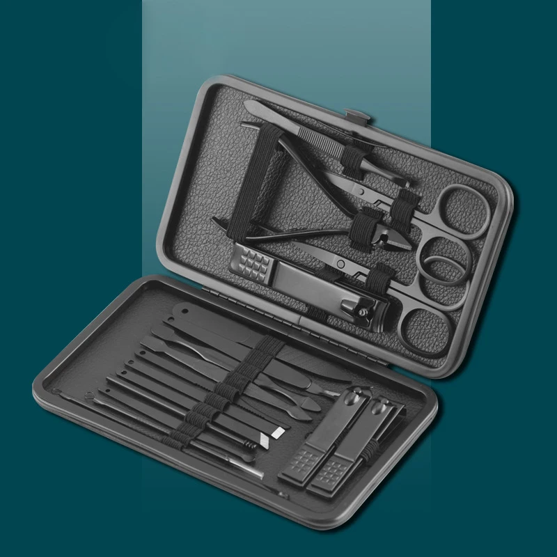 Black Color 18 16 12 10 7pcs Nail Clipper Set Manicure & Pedicure Set Kit Stainless Steel nail Tools Nail Clipper Set