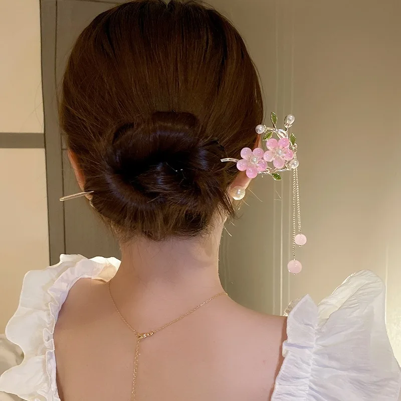 wholesale pearl flower fringe hairpin Ancient style step shake high-grade temperament hairpin back hair accessories