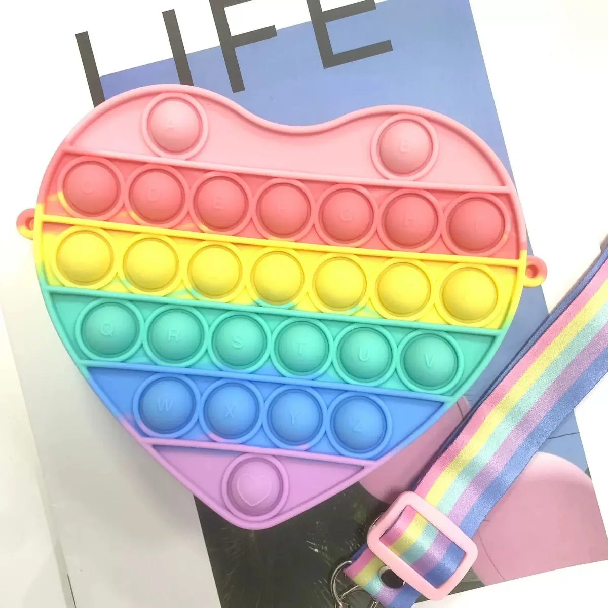 Rainbow Unicorn Crossbody/Shoulder Pop itting Bag Fidget Sensory Toy Push Bubble Poppers Cute Purse for