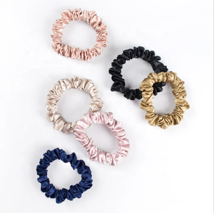 Factory Direction 19mm 1cm skinny small size synthetic gold  100% mulberry hair silk scrunchies set