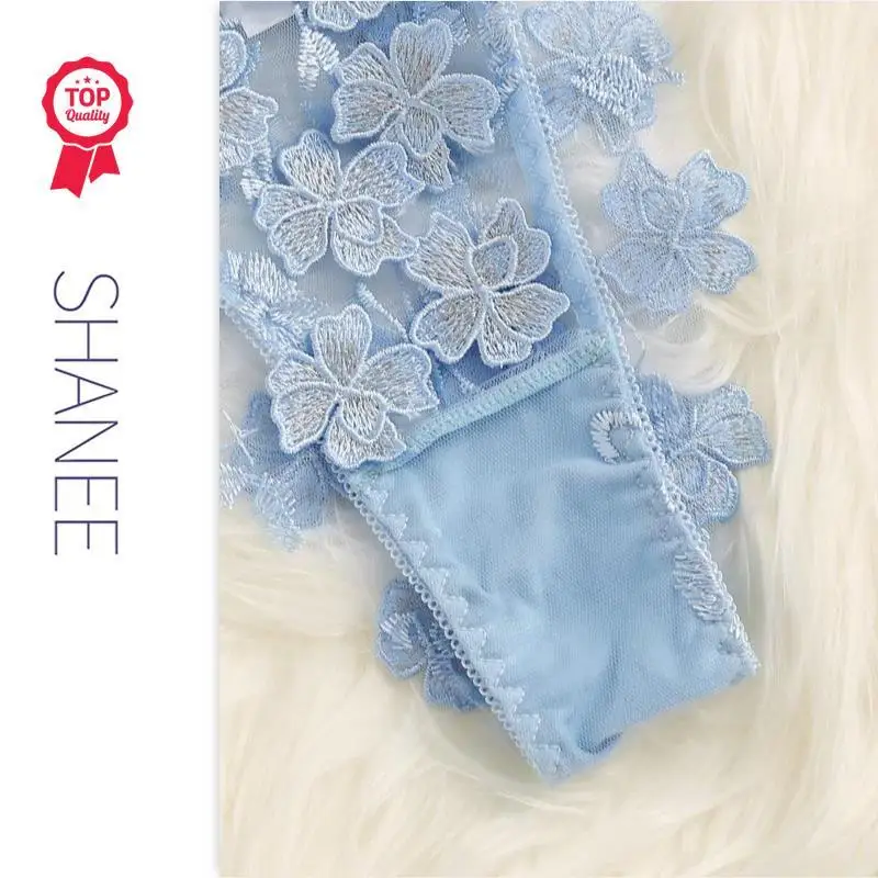  Shanee комплект из 2 предметов с аппликацией бабочек; Нижнее белье вышивкой сетки сексуальное женское для женщин