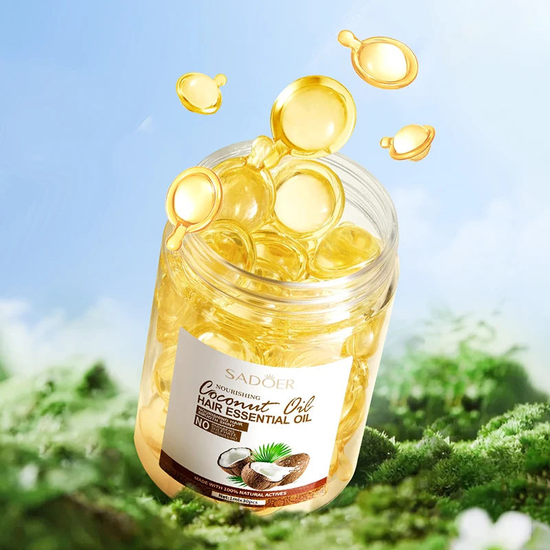 OEM SADOER Private Label Coconut Oil Nourishing Hair Care Products Lmprove Dry Brighten Hair Color Smooth Hair Care Capsule