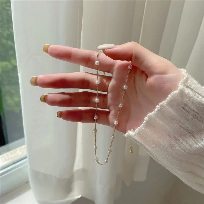 2024 Dainty 14K Gold Silver Plated Pearl Drop Earrings Bracelets Choker Necklace Set for Women Girls Wedding Jewelry Gift