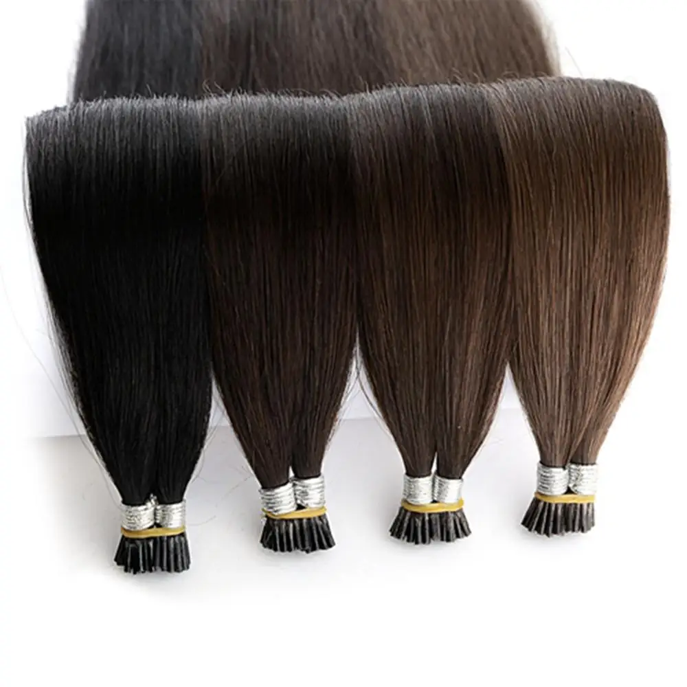 Neitsi I Tip Hair Extensions Kinky Straight  I Tip Double Drawn Stick T-tip Hair 1B# 20Inch