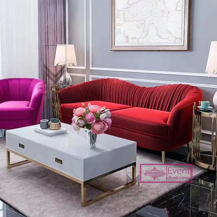 Luxury Modern Hotel lobby living room sofas set couch furniture 3 seats optional white pink blue wedding sofas