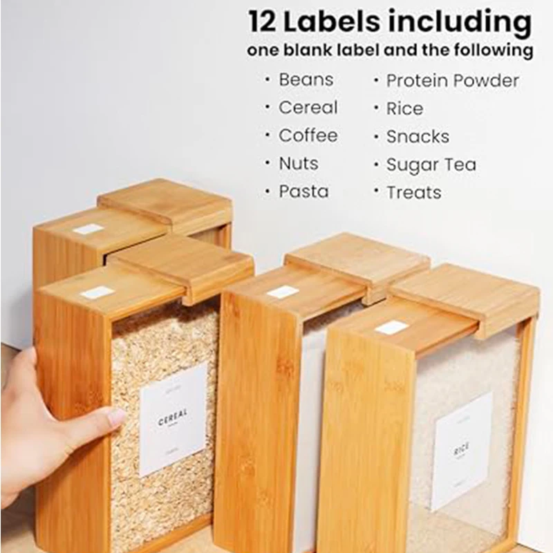 Custom 3l Square Portable Reusable Clear Food Bamboo Kitchen Organizer Box Container Dispenser for Grain Storage