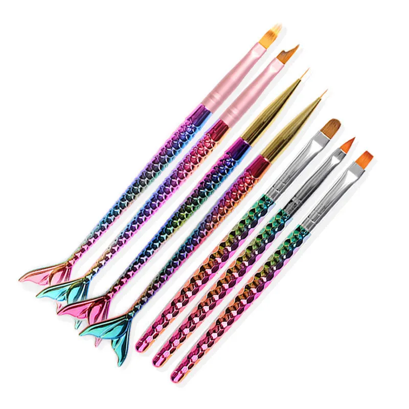 Nail Brush Professional Nylon Metal Mermaid shape Handle 3D Nail Art Tips Builder Acrylic Nail Brush