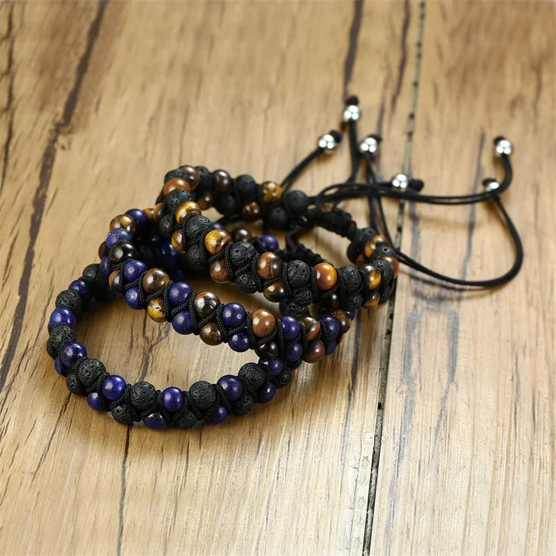 OBE  new arrival wholesale 17-35cm adjustable length volcano  bead   lapis lazuli bracelet men