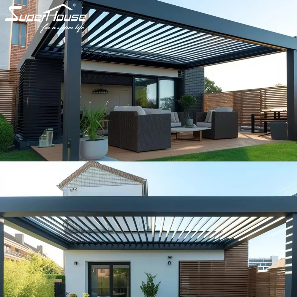 ALUMINUM High Quality Motorized Modern Louvered Roof Aluminum Gazebo Pergola Terrace Pavilion For Patio Veranda