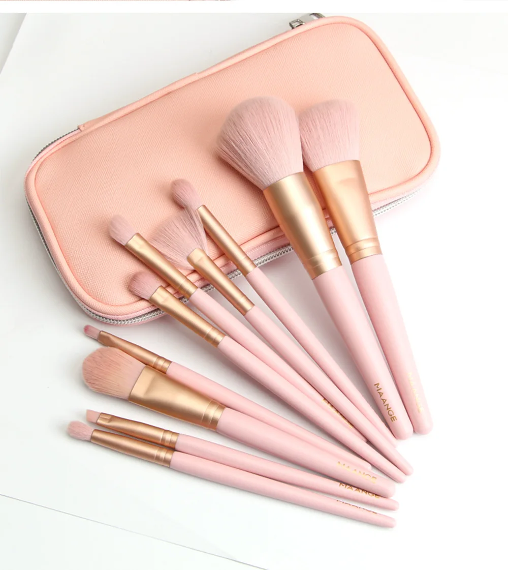 HZM 10PCS wholesale Hot Selling Custom Label customized logo pink Synthetic Makeup Brush set