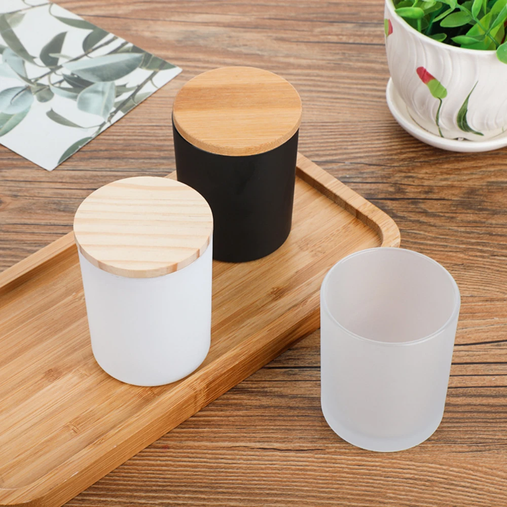 Customized Container Scented Candle Making DIY Jar with Lid Frosting Glass Candle Holders for Home Decoration Luxury Candle Jars