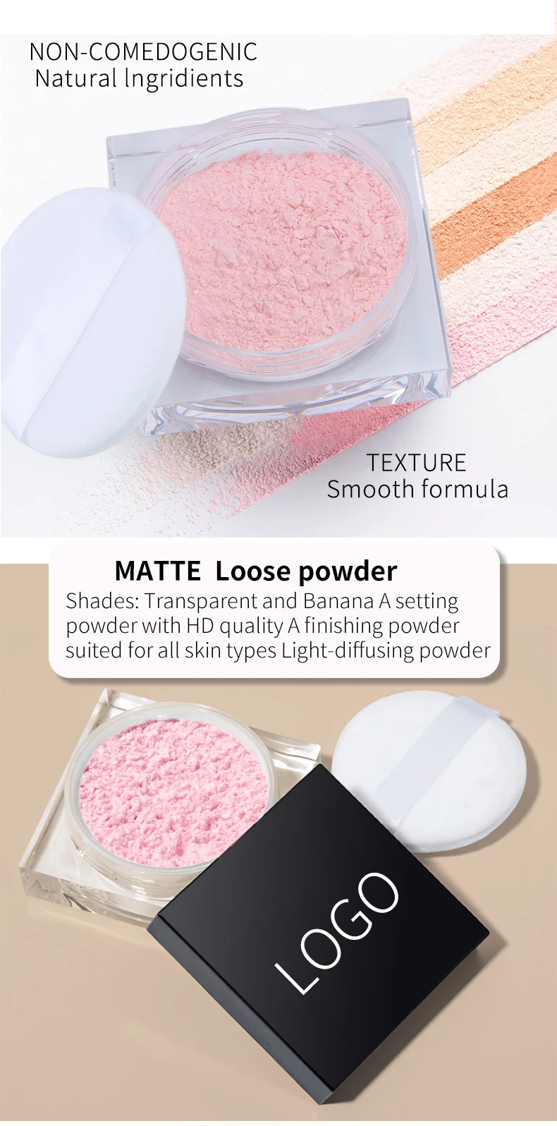 Cosmetic facial loose setting powder keep makeup all day waterproof matte shimmer face loose powder