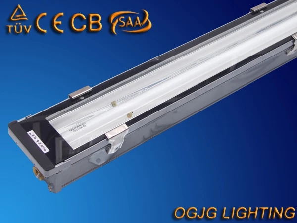 OGJG single double t5 t8 fluorescent tube lights LED vapor tight fixture 2x36w IP67 waterproof tri-proof light