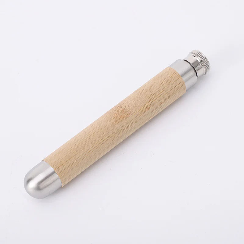 Wholesale tubular round bottom stainless steel flachmann wood grain bamboo grain hip flask