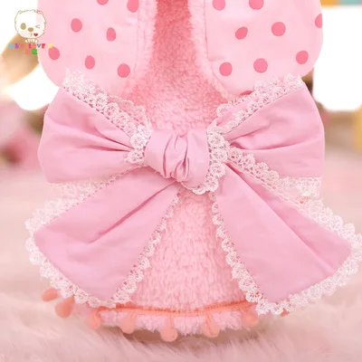 Pet dog Winter fleece Clothes Overcoat bowknot dog cute soft rabbit with long ear hoodies