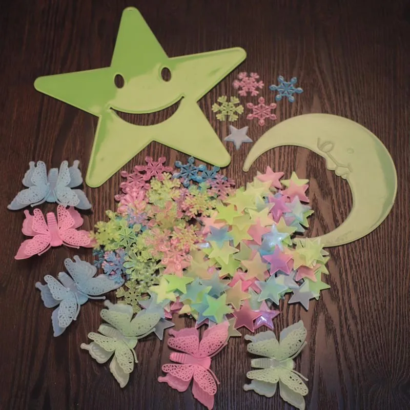 Home Decor Fluorescent 3D Glow in The Dark Night Glow Kids Wall Stickers