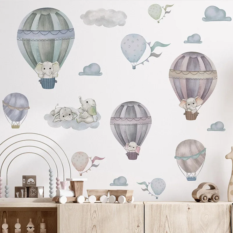 Cartoon hot air balloon elephant die cut stickers water proof stickers for home decor kids room decoration